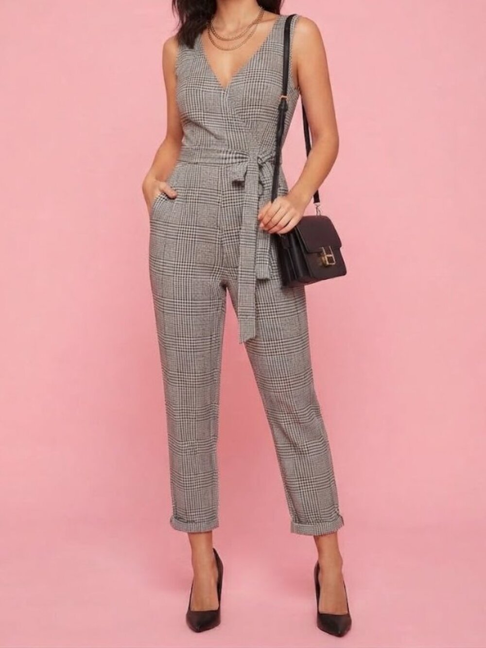 Anthropologie Plaid Wrap Jumpsuit